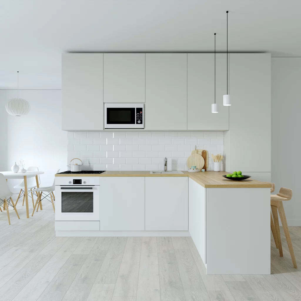 Diseño interior cocinas blancas y de madera
